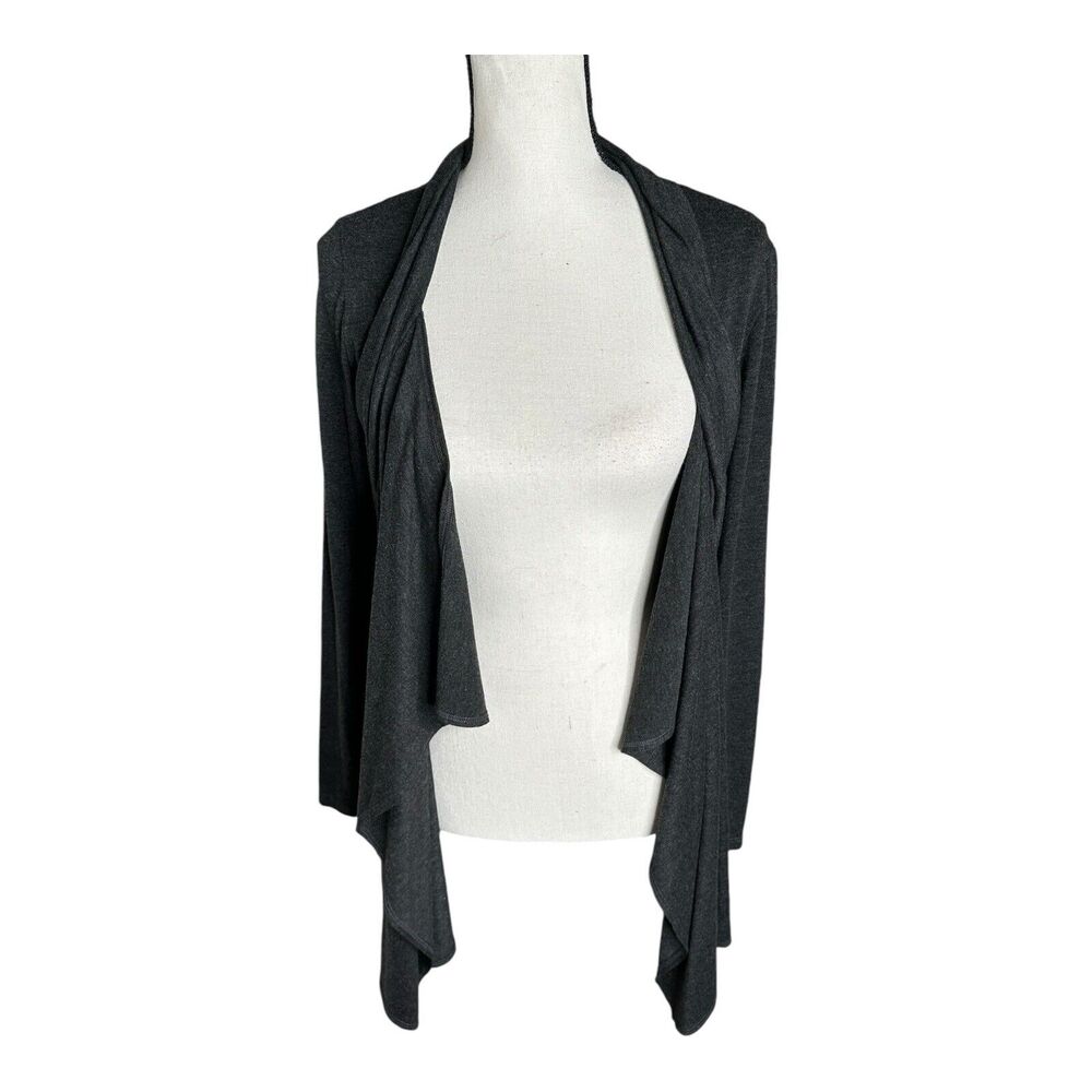 Lola & Sophie Women Black Wrapped Open Front Modal Asymmetrical Cardigan Sz L - Picture 5 of 8